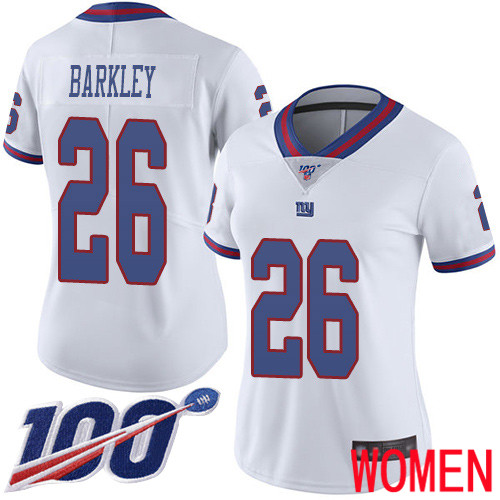 Women New York Giants #26 Saquon Barkley Limited White Rush Vapor Untouchable 100th Season Football NFL Jersey->new york giants->NFL Jersey